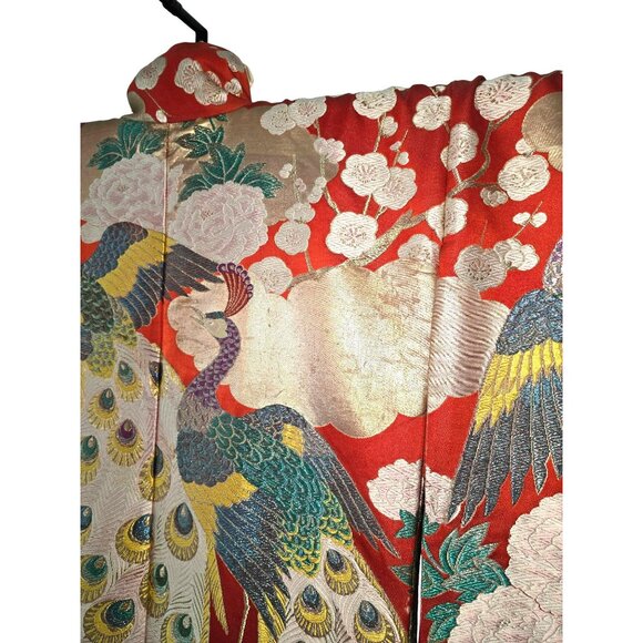 Vintage Japanese Kimono Ceremonial Uchikake Robe With Peacock & Crane Design - Picture 3 of 13